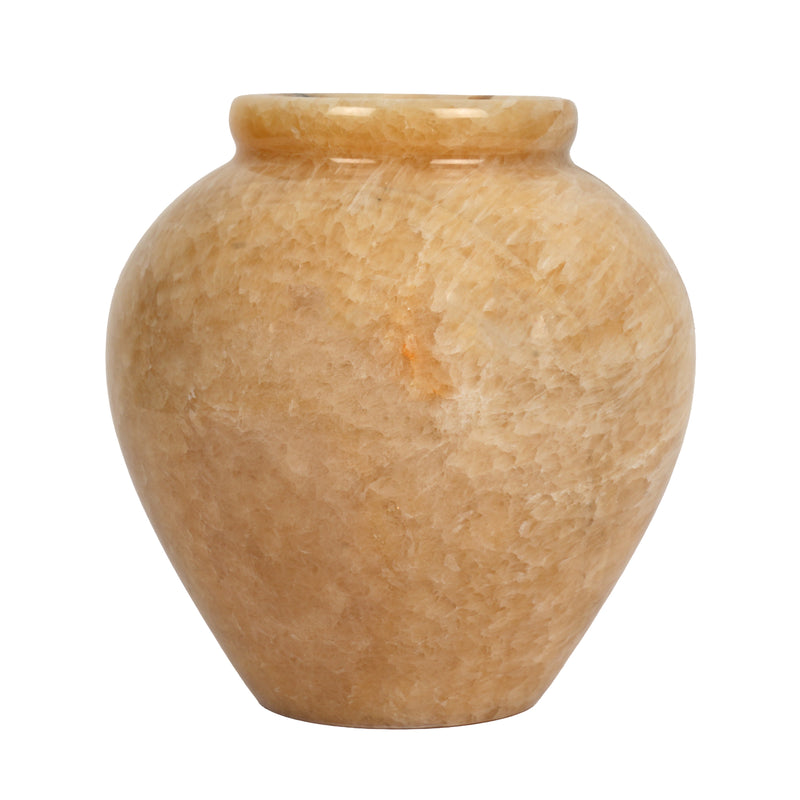 Handcrafted Wide Onyx Globe Vase | Terracotta Banded Stone Matka Pot
