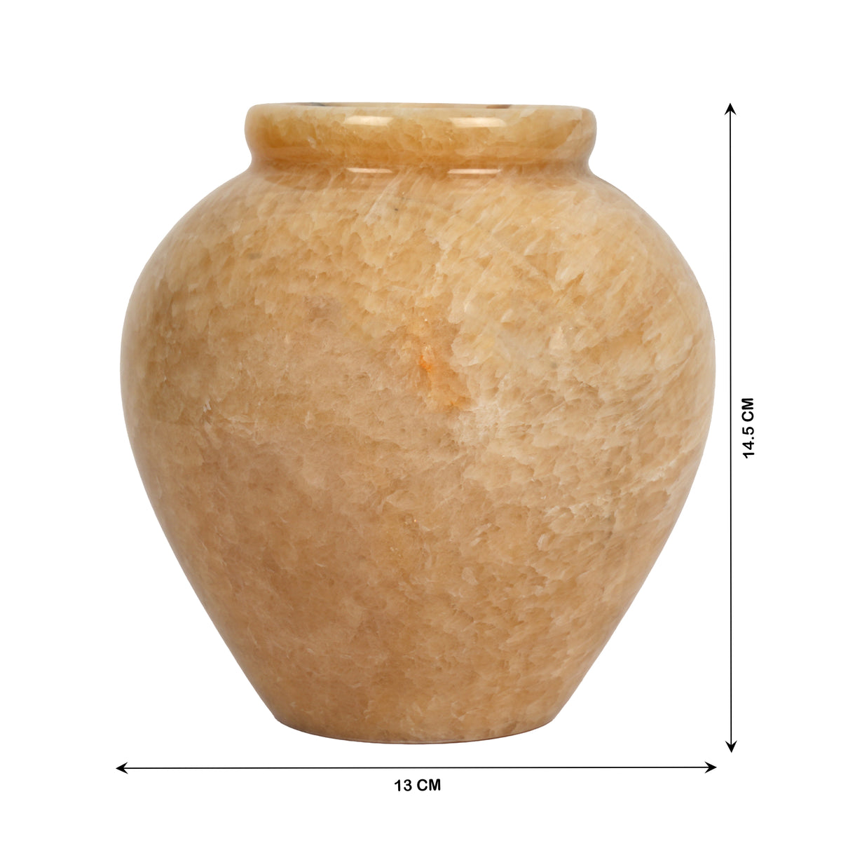Handcrafted Wide Onyx Globe Vase | Terracotta Banded Stone Matka Pot