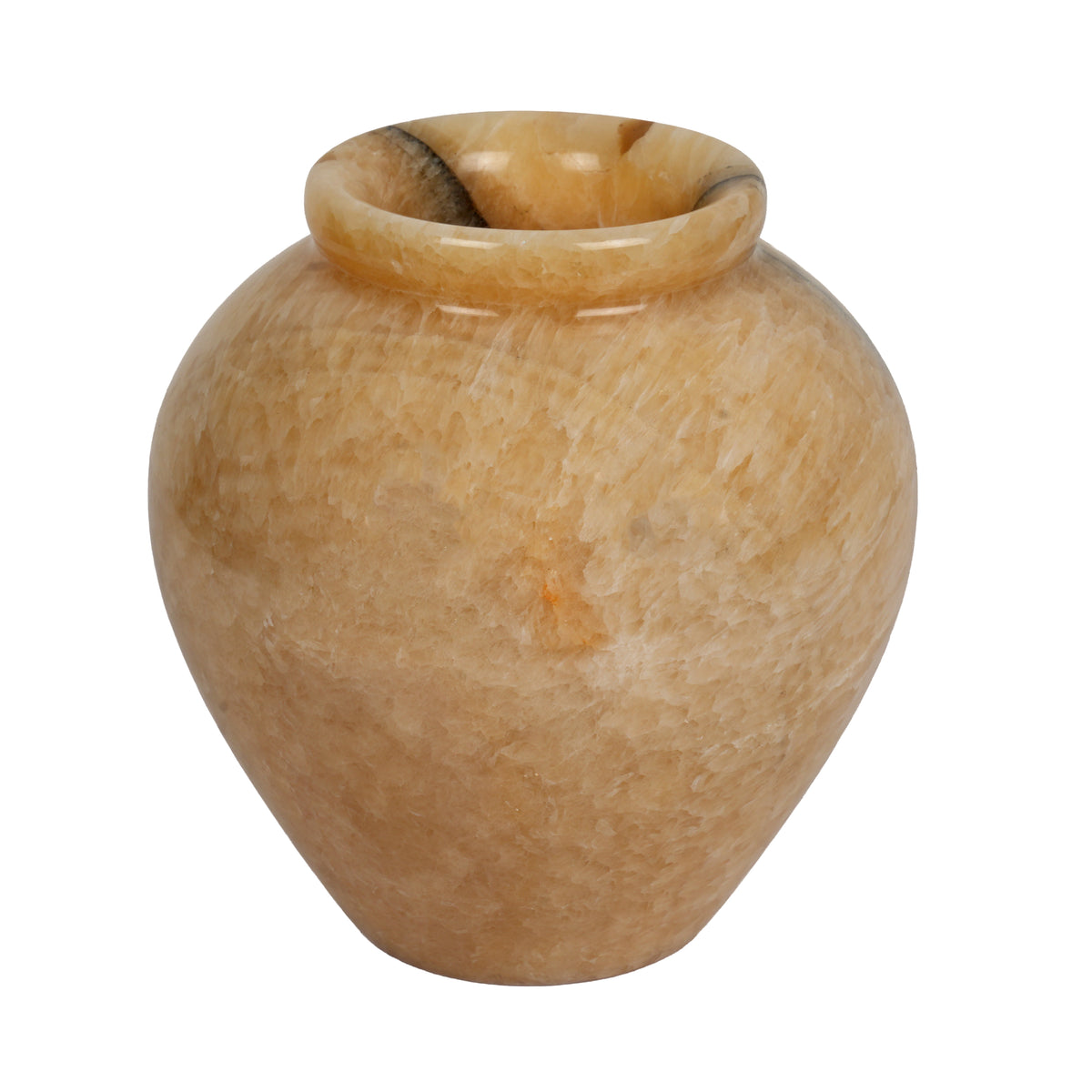 Handcrafted Wide Onyx Globe Vase | Terracotta Banded Stone Matka Pot