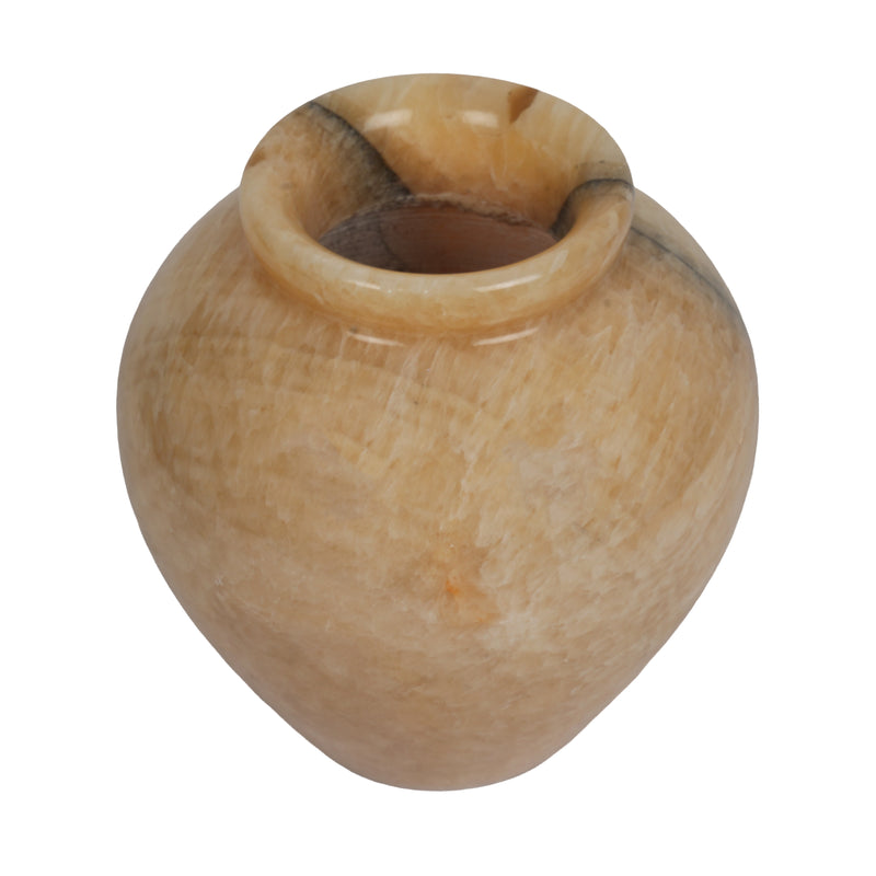 Handcrafted Wide Onyx Globe Vase | Terracotta Banded Stone Matka Pot