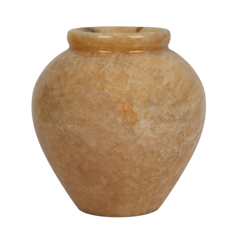 Handcrafted Wide Onyx Globe Vase | Terracotta Banded Stone Matka Pot
