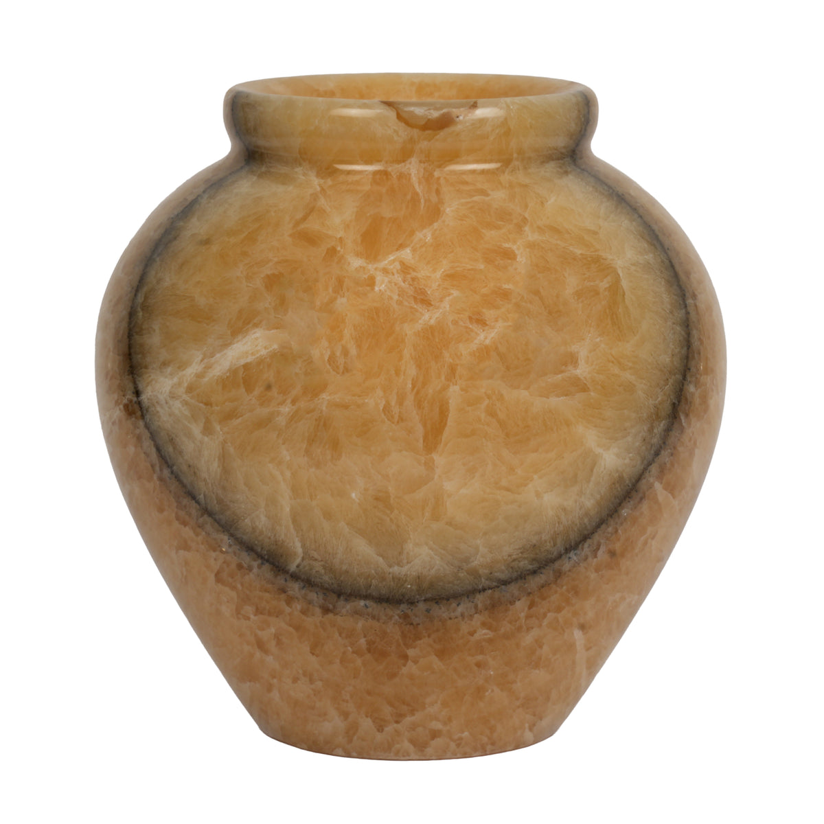Handcrafted Wide Onyx Globe Vase | Terracotta Banded Stone Matka Pot