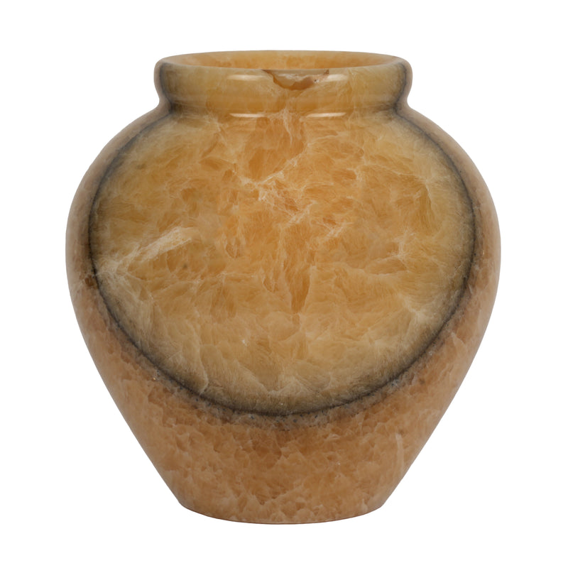 Handcrafted Wide Onyx Globe Vase | Terracotta Banded Stone Matka Pot