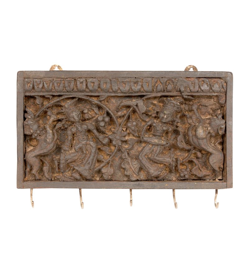 Handcrafted Rajasthani Wooden Wall Hanging with Hooks – Cultural Décor & Practical Storage
