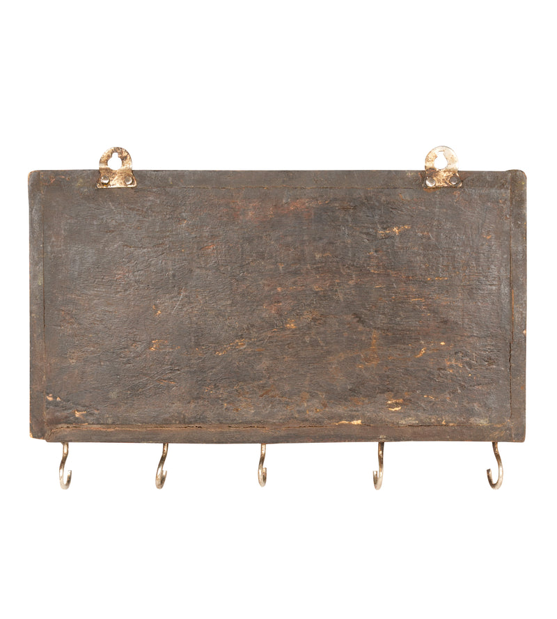Handcrafted Rajasthani Wooden Wall Hanging with Hooks – Cultural Décor & Practical Storage
