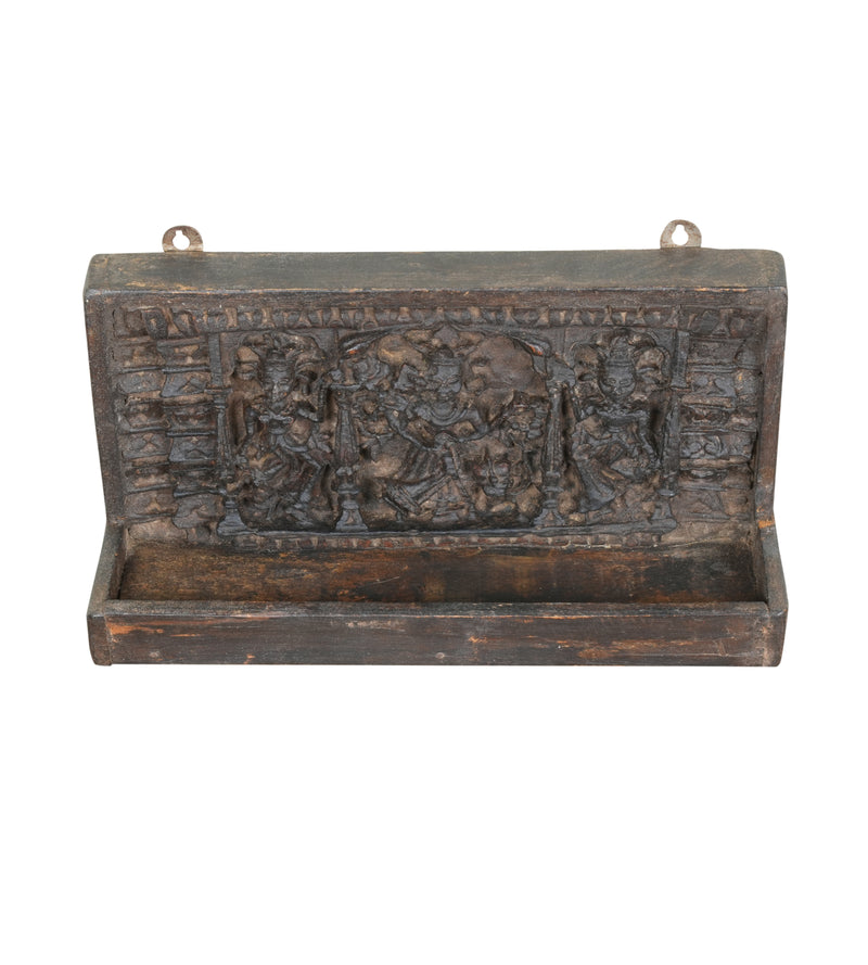 Handcrafted Rajasthani Wooden Wall Hanging with Shelf – Cultural Artistry & Practicality