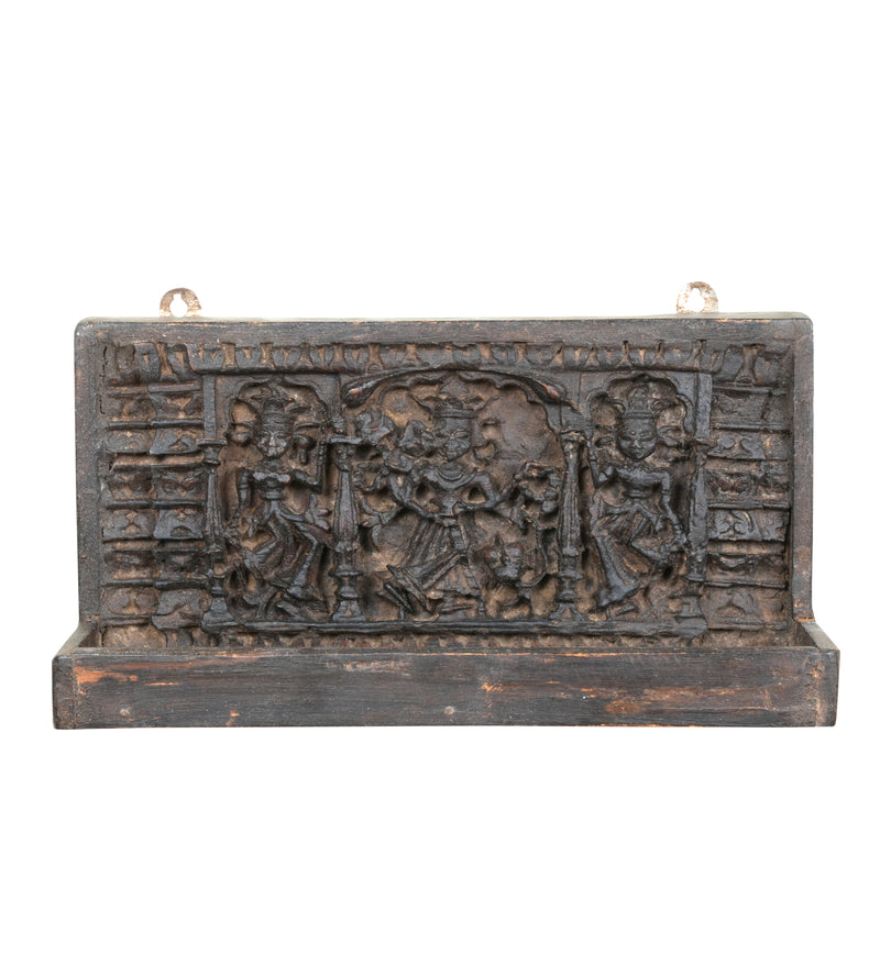 Handcrafted Rajasthani Wooden Wall Hanging with Shelf – Cultural Artistry & Practicality
