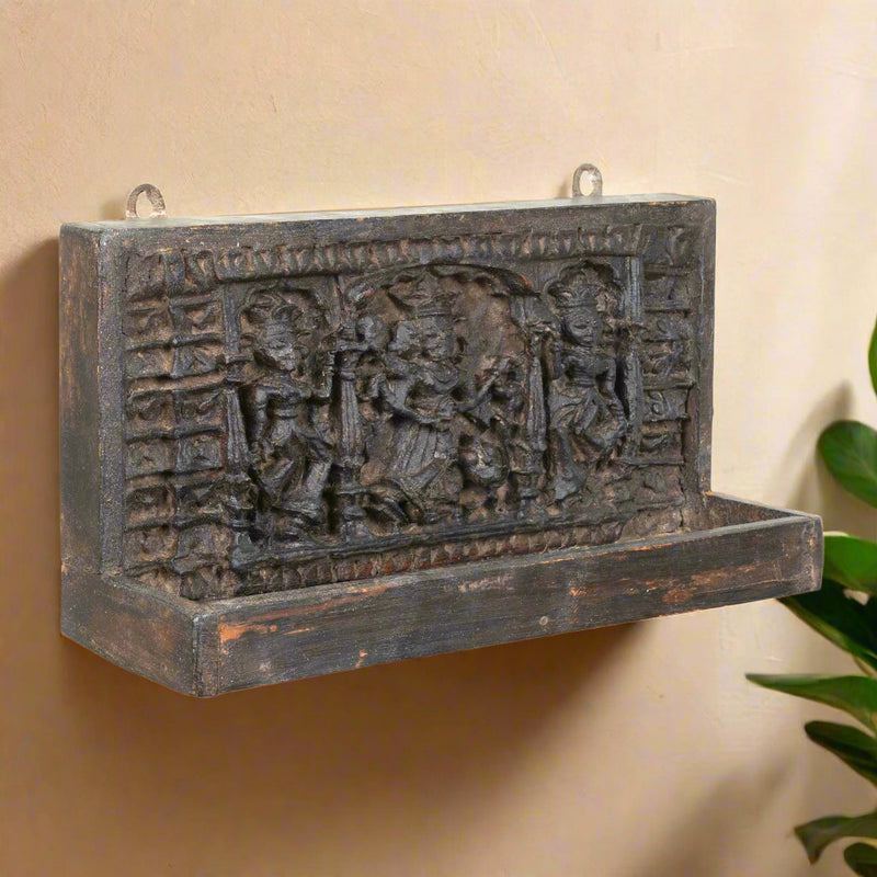 Handcrafted Rajasthani Wooden Wall Hanging with Shelf – Cultural Artistry & Practicality