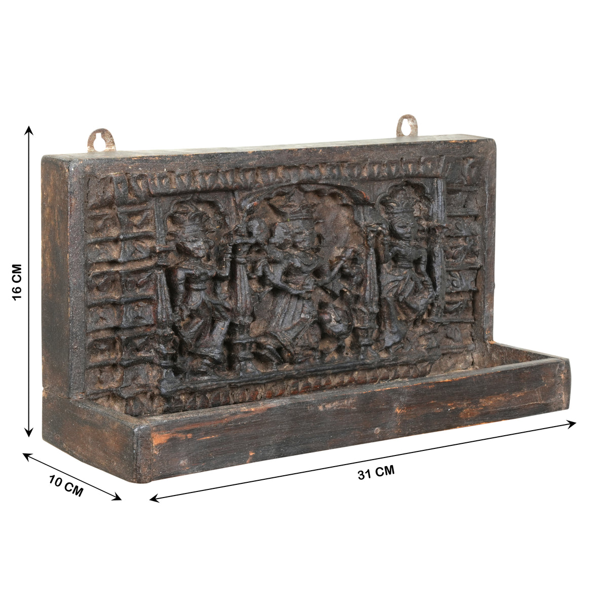 Handcrafted Rajasthani Wooden Wall Hanging with Shelf – Cultural Artistry & Practicality