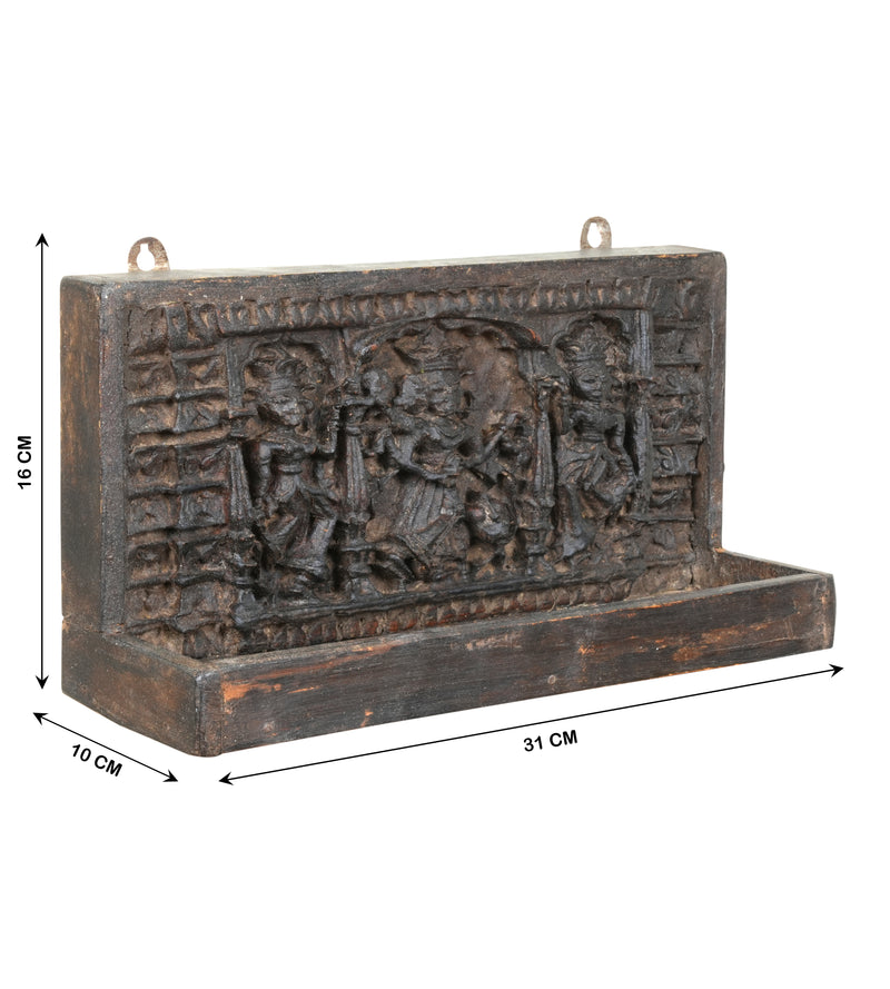 Handcrafted Rajasthani Wooden Wall Hanging with Shelf – Cultural Artistry & Practicality