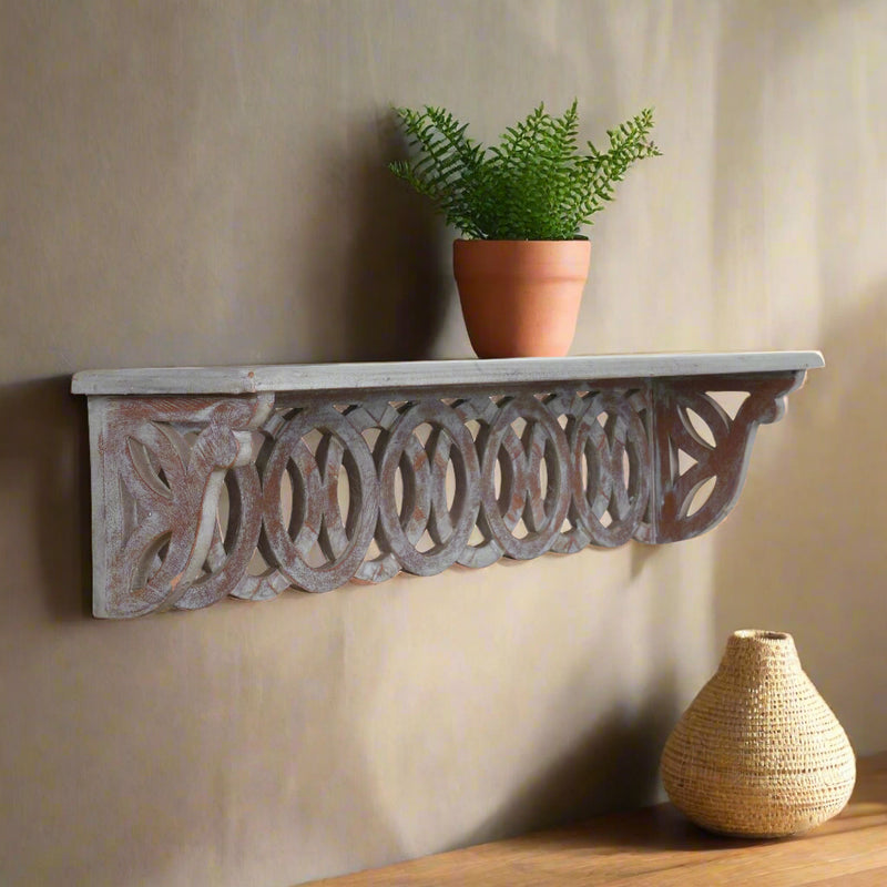 Handcrafted Rajasthani Wooden Wall Shelf – Functional Art with Intricate Detailing