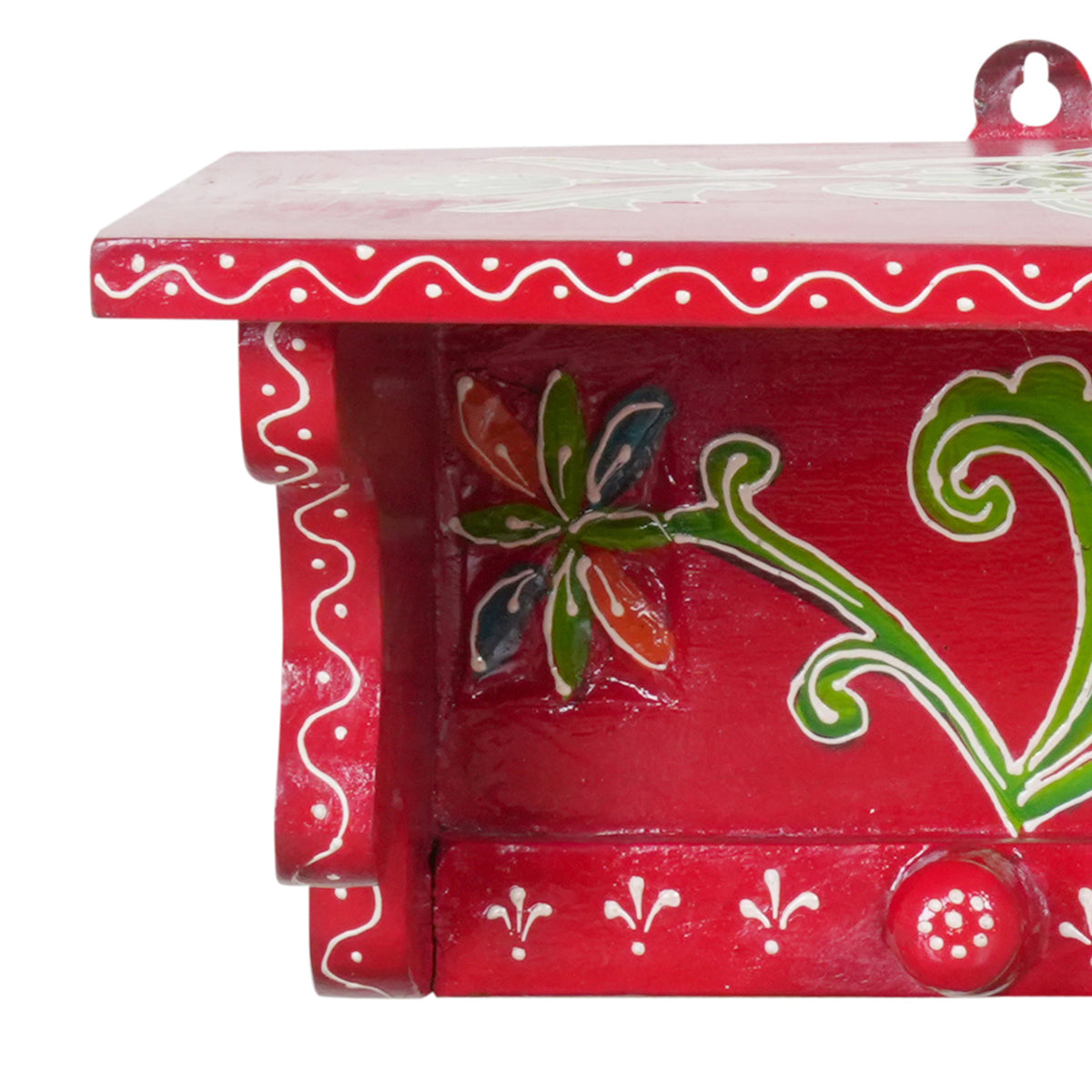 Handcrafted Rajasthani Wooden Wall Shelf with Hooks – Vibrant Design & Practical Storage