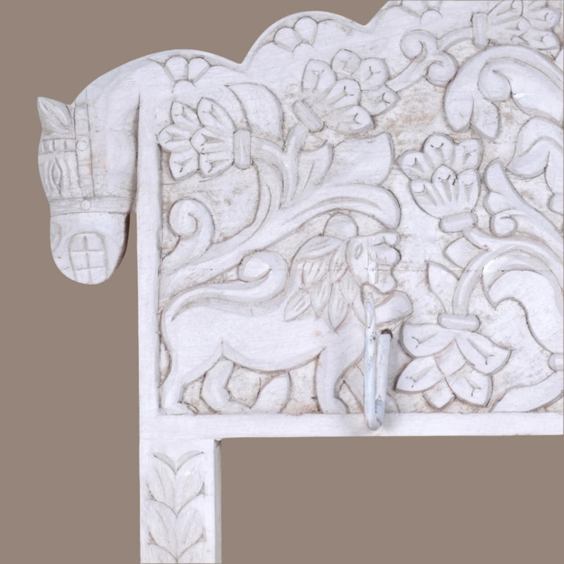 Handcrafted Wooden Wall Hanger with Intricate Carved Detailing - Rustic Charm