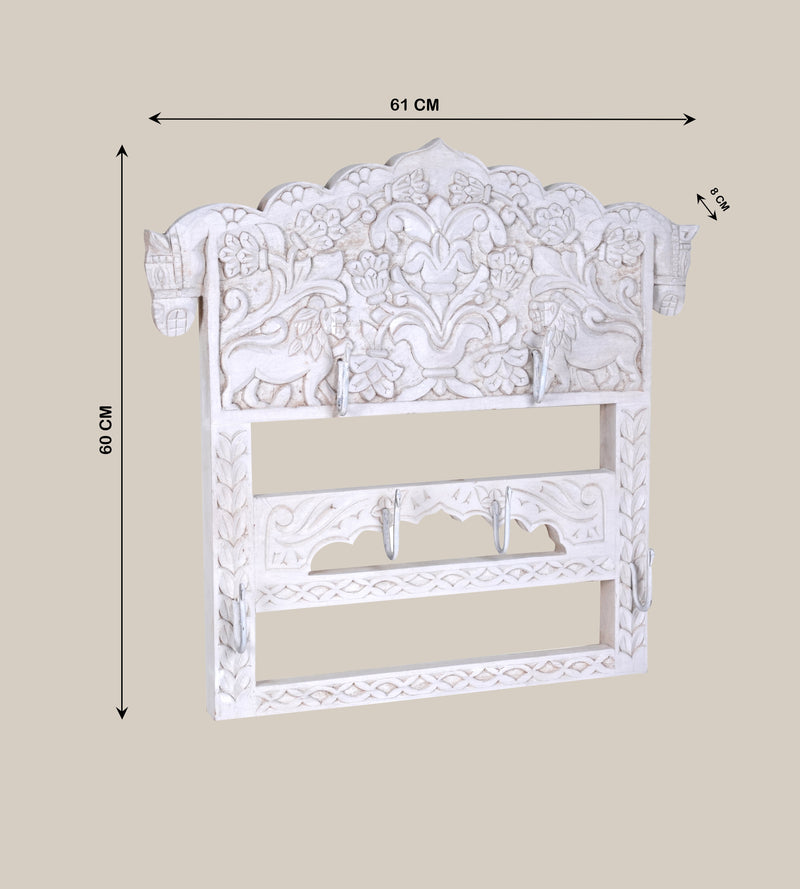 Handcrafted Wooden Wall Hanger with Intricate Carved Detailing - Rustic Charm
