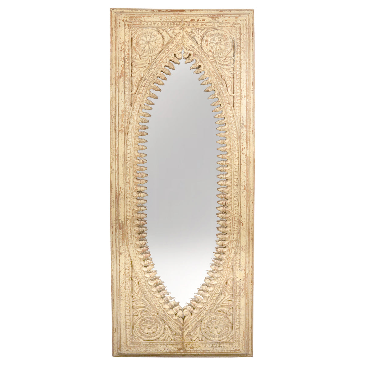 Handcrafted Wooden Wall Mirror with Intricate Carved Frame