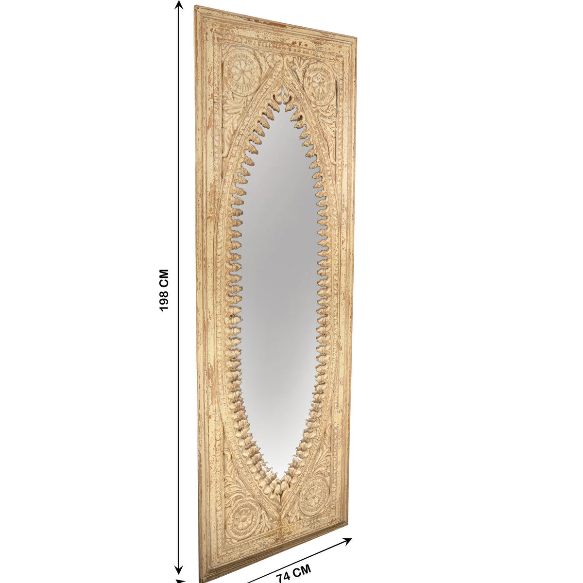 Handcrafted Wooden Wall Mirror with Intricate Carved Frame