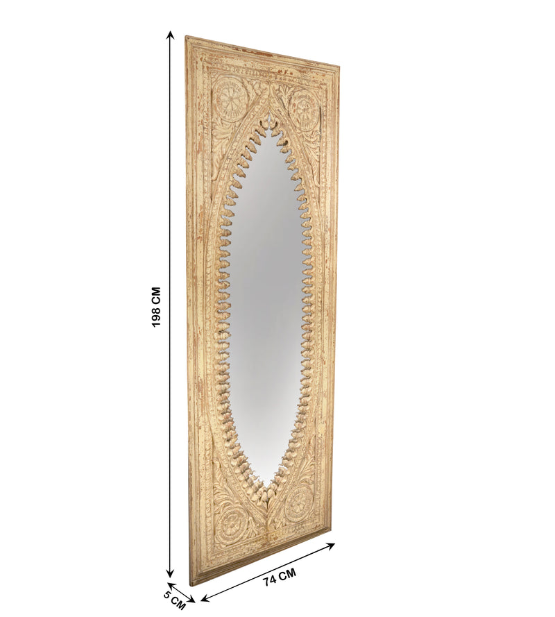 Handcrafted Wooden Wall Mirror with Intricate Carved Frame
