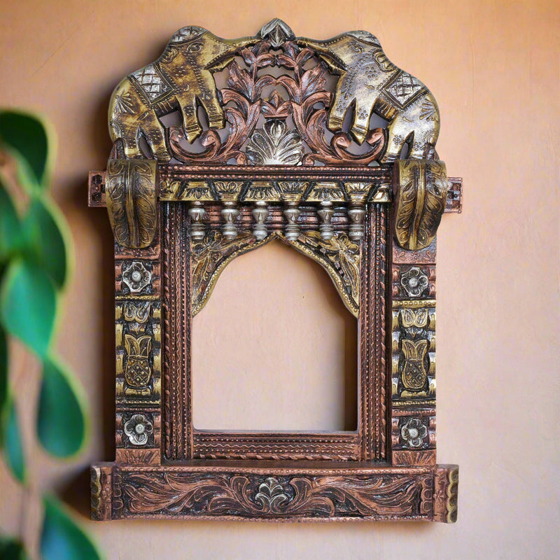 Handcrafted Rajasthani Wooden Decorative Photo Frame (Jharoka) – Intricate Carved Design for Home Décor