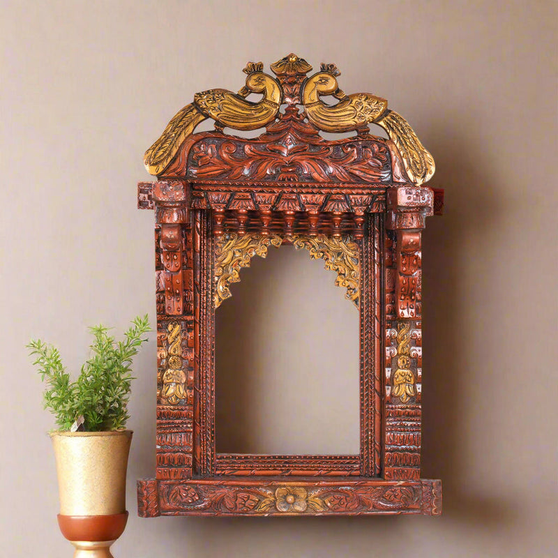 Handcrafted Rajasthani Wooden Decorative Photo Frame (Jharoka) – Beautiful Intricate Carved Design for Home Décor