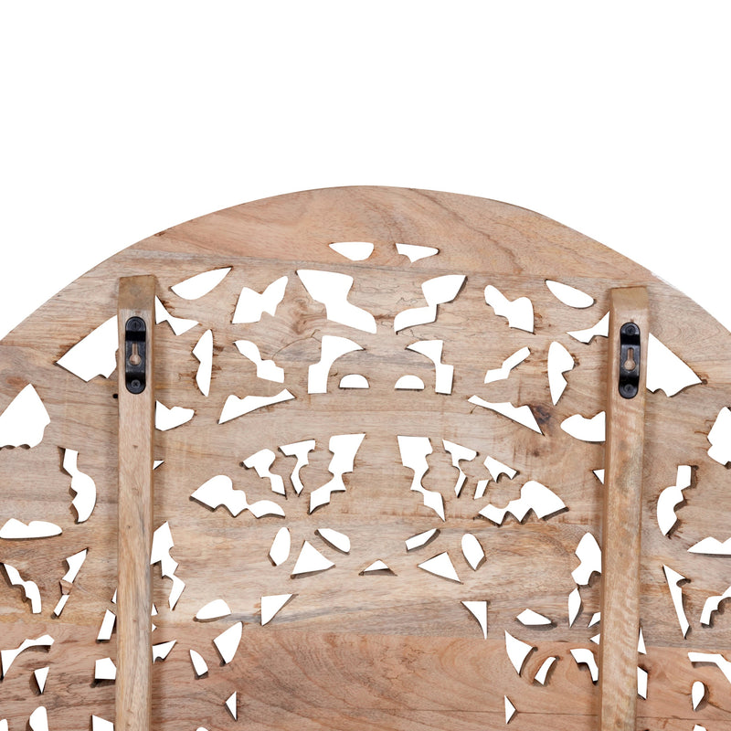 Pushkar Panel - Hand-Carved Round Wooden Wall Decor with Floral Motifs