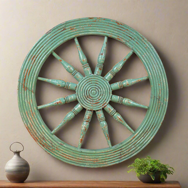 Chakra Panel - Handcrafted Wooden Wall Accent with Spoke Wheel Design