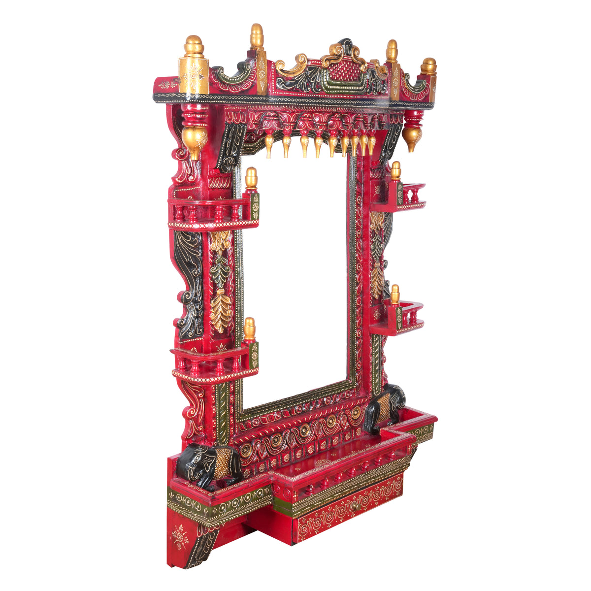 The Royal Chamber Jharokha - Grand Hand-Painted Wooden Jharokha Wall Frame with Storage
