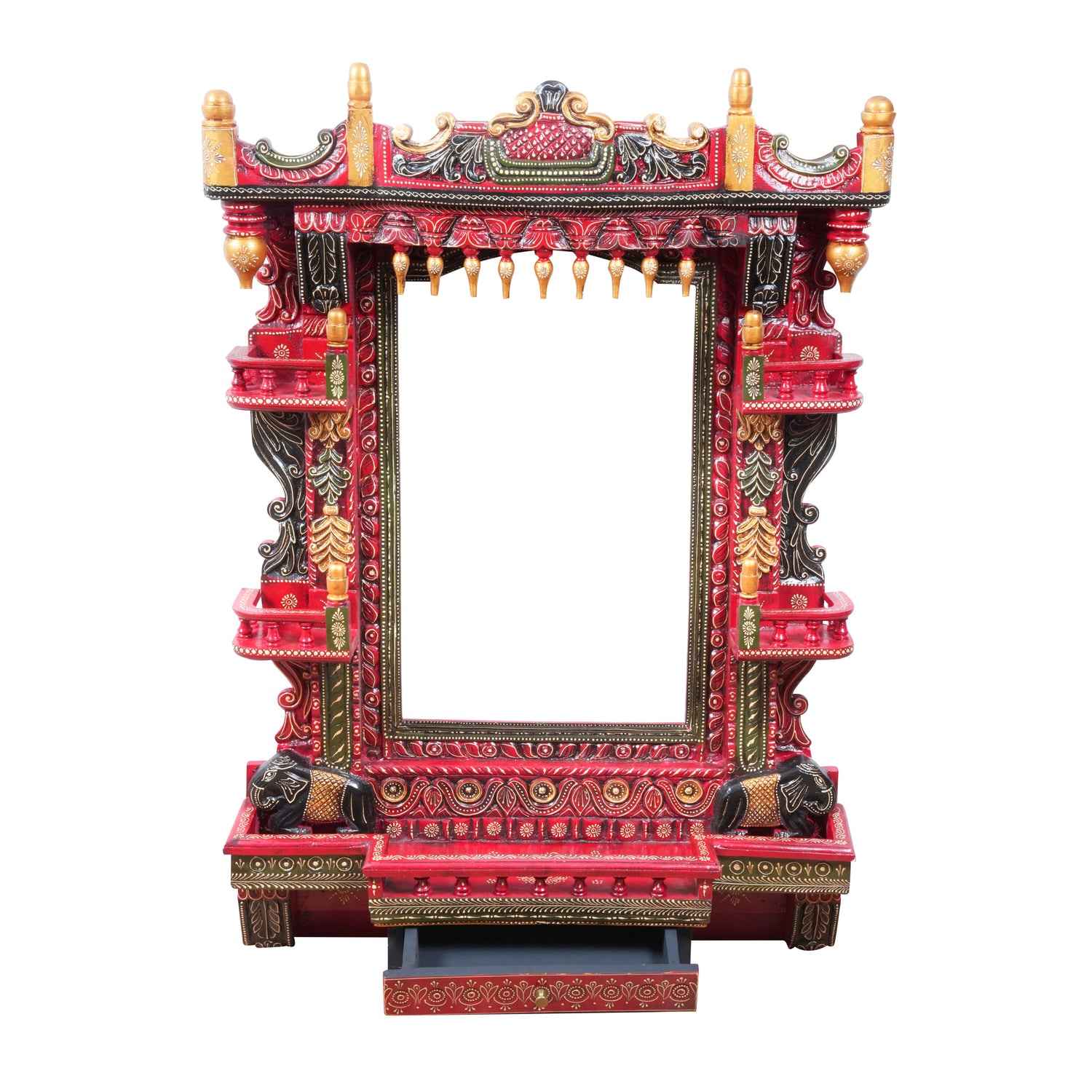 The Royal Chamber Jharokha - Grand Hand-Painted Wooden Jharokha Wall Frame with Storage