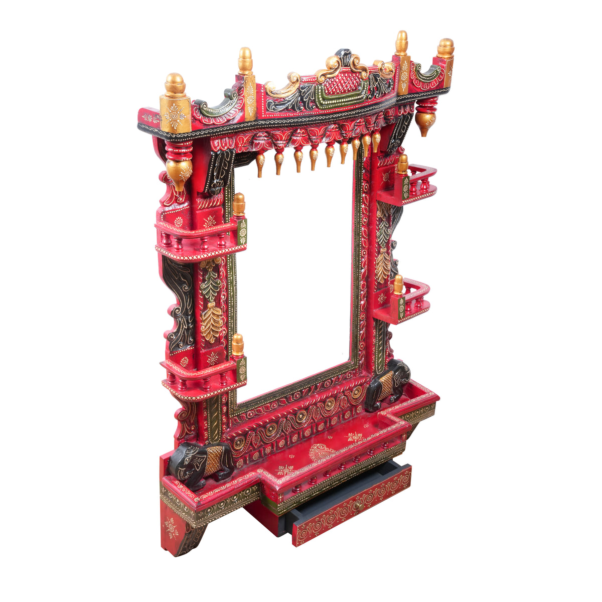The Royal Chamber Jharokha - Grand Hand-Painted Wooden Jharokha Wall Frame with Storage