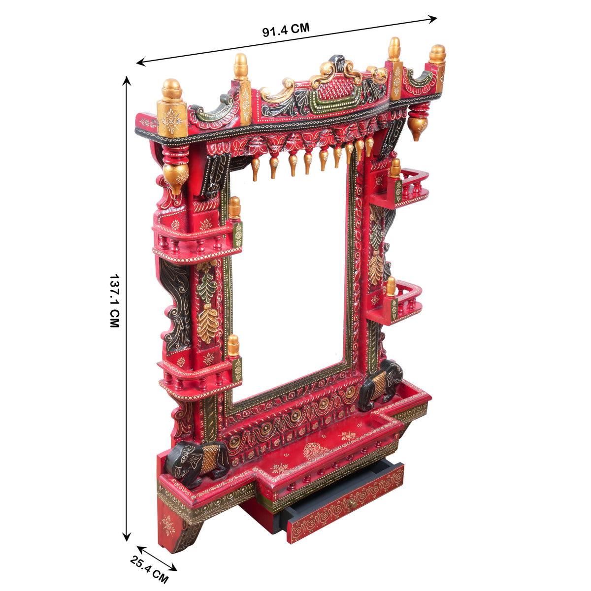 The Royal Chamber Jharokha - Grand Hand-Painted Wooden Jharokha Wall Frame with Storage