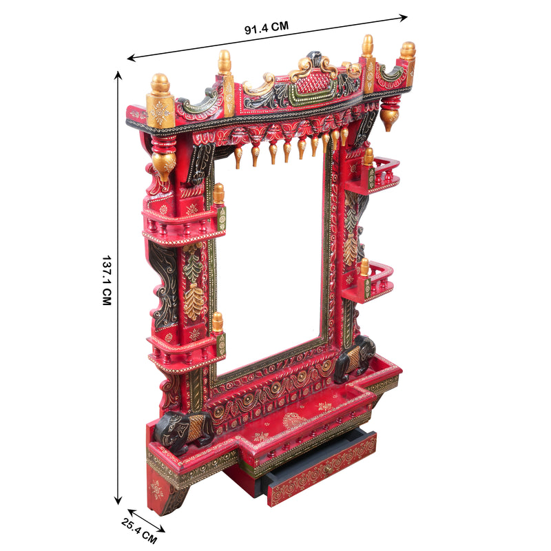 The Royal Chamber Jharokha - Grand Hand-Painted Wooden Jharokha Wall Frame with Storage
