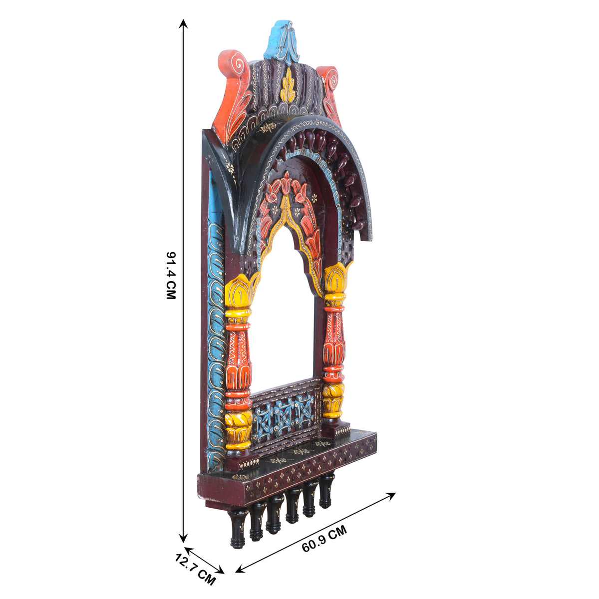 The Rajasthani Royal Window - Hand-Carved & Painted Wooden Jharokha Mandir