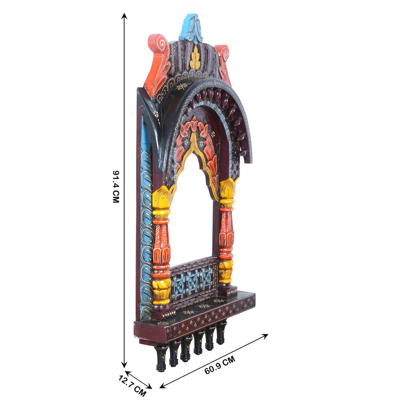 The Rajasthani Royal Window - Hand-Carved & Painted Wooden Jharokha Mandir