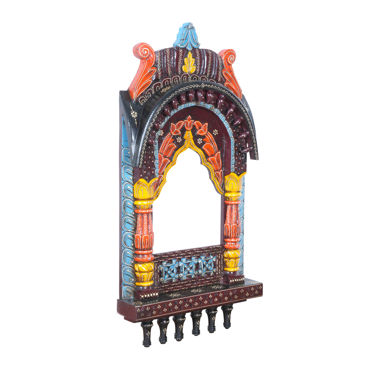 The Rajasthani Royal Window - Hand-Carved & Painted Wooden Jharokha Mandir