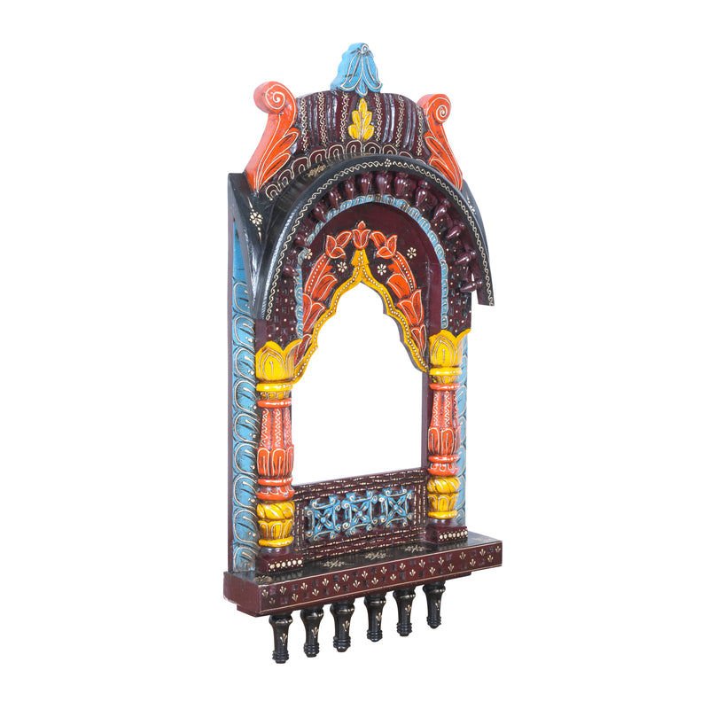 The Rajasthani Royal Window - Hand-Carved & Painted Wooden Jharokha Mandir