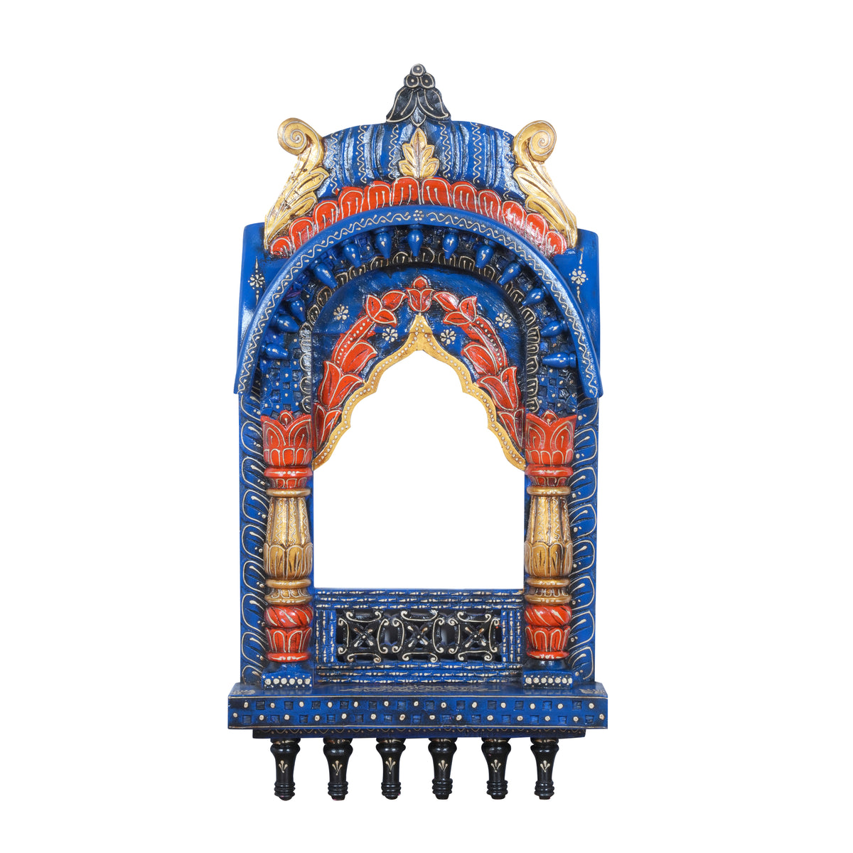 The Rajasthani Royal Window - Hand-Carved & Painted Wooden Jharokha Mandir