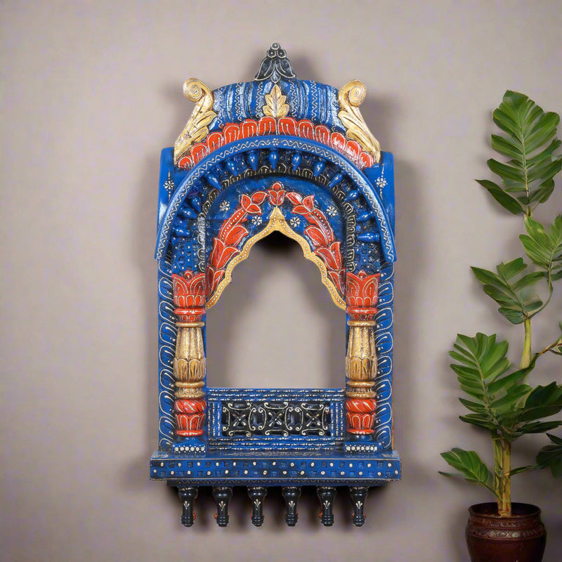 The Rajasthani Royal Window - Hand-Carved & Painted Wooden Jharokha Mandir