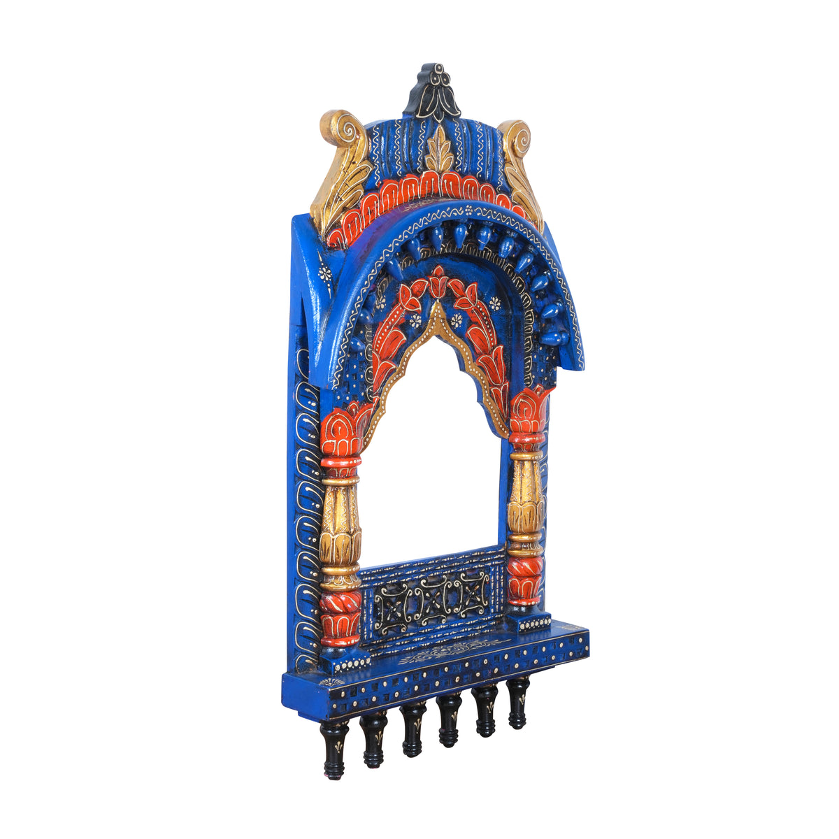 The Rajasthani Royal Window - Hand-Carved & Painted Wooden Jharokha Mandir