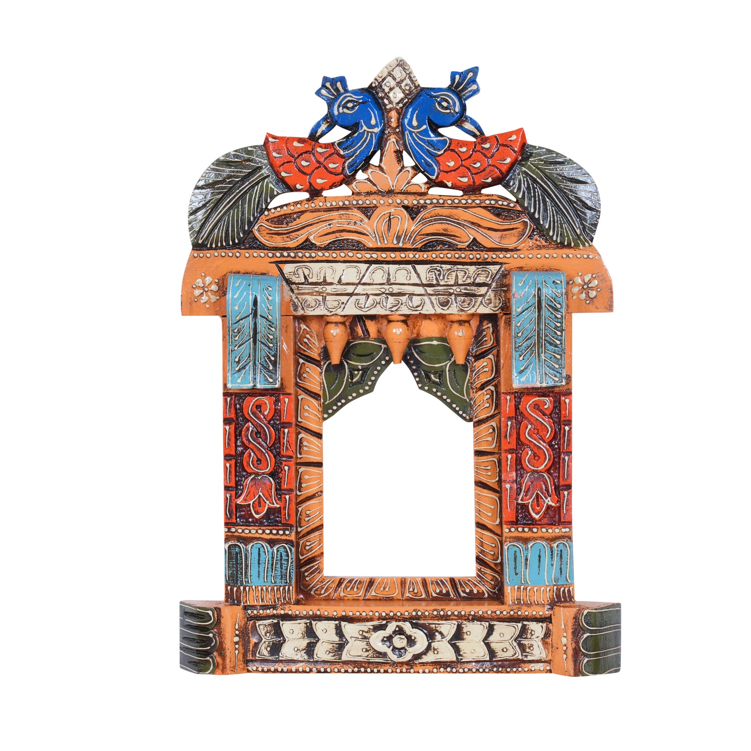 The Rajasthani Royal Window - Hand-Carved & Painted Wooden Jharokha Mandir