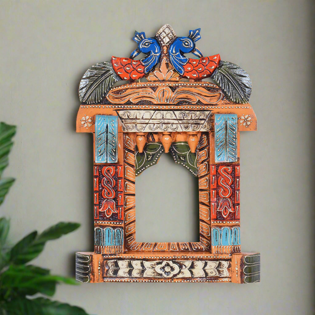 The Rajasthani Royal Window - Hand-Carved & Painted Wooden Jharokha Mandir