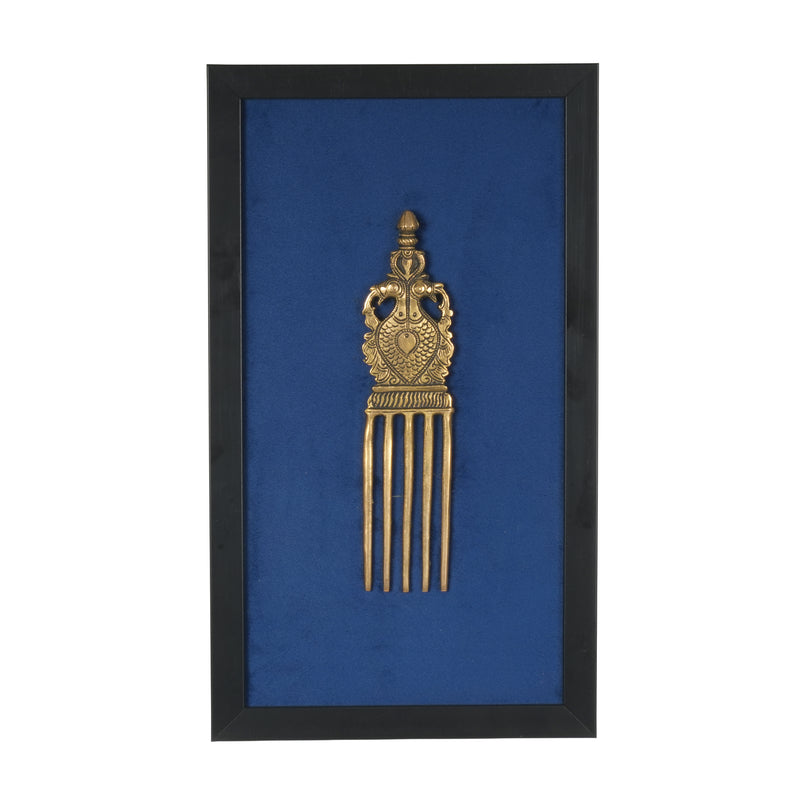 Handcrafted Traditional Brass Royal Comb Frame | Framed Velvet Wall Art