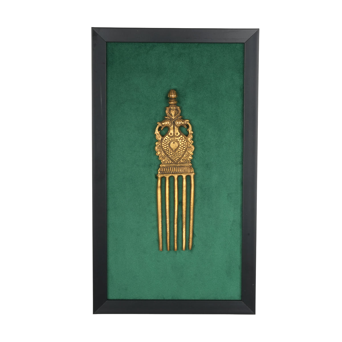 Handcrafted Traditional Brass Royal Comb Frame | Framed Velvet Wall Art