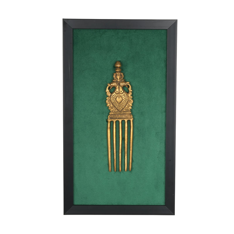 Handcrafted Traditional Brass Royal Comb Frame | Framed Velvet Wall Art