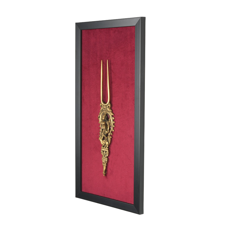 Handcrafted Traditional Brass Deity Hairpin Frame | Framed Velvet Wall Art