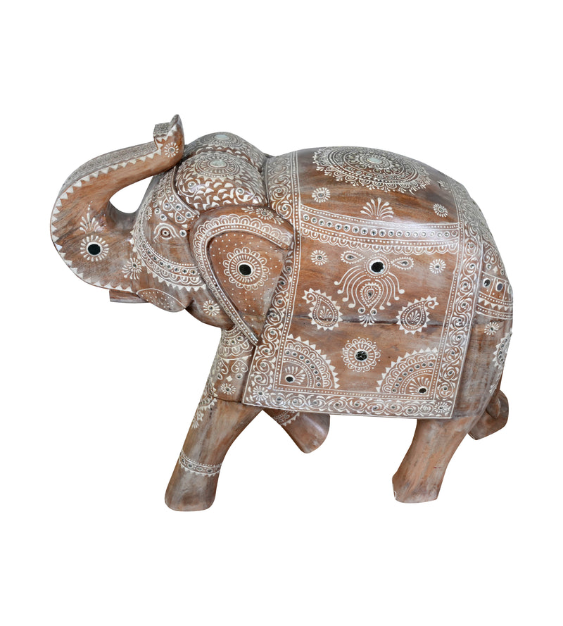 Handcrafted Rajasthani Wooden Elephant Sculpture – Intricate Detailing
