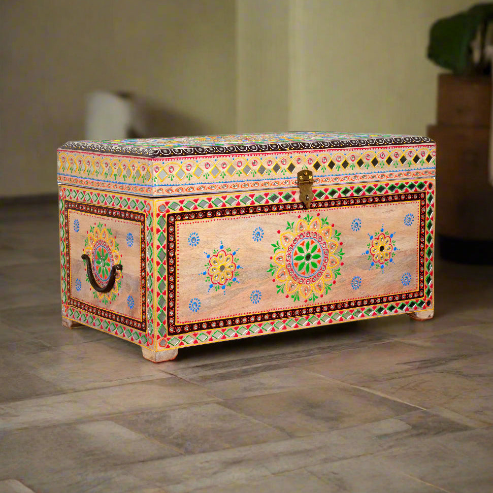 Handcrafted Rajasthani Wooden Storage Box – Vibrant Painted Motifs