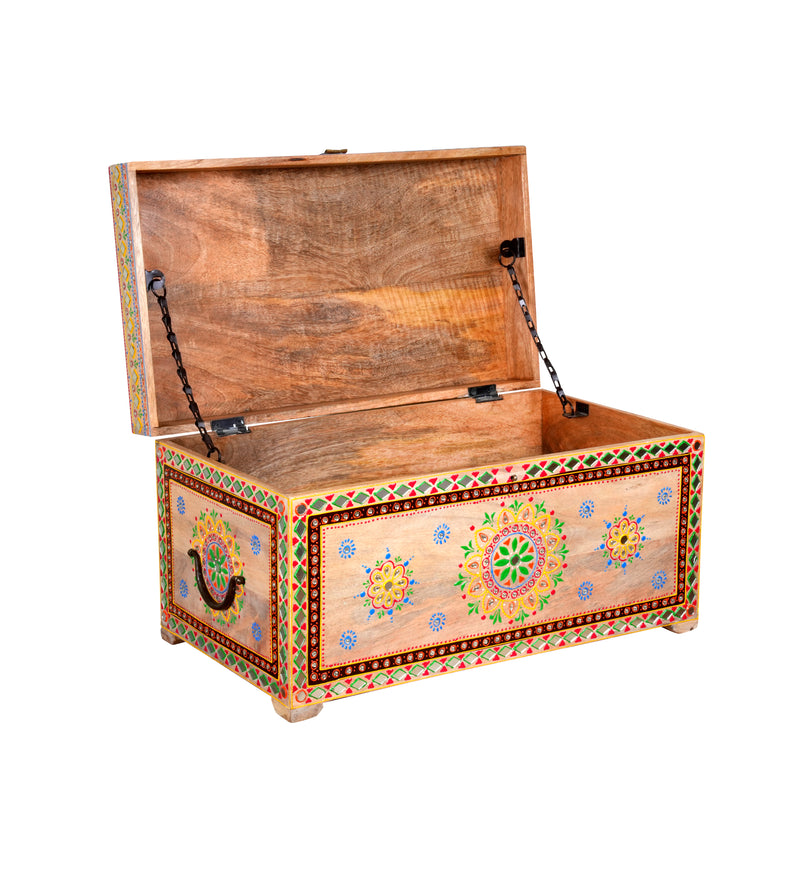 Handcrafted Rajasthani Wooden Storage Box – Vibrant Painted Motifs