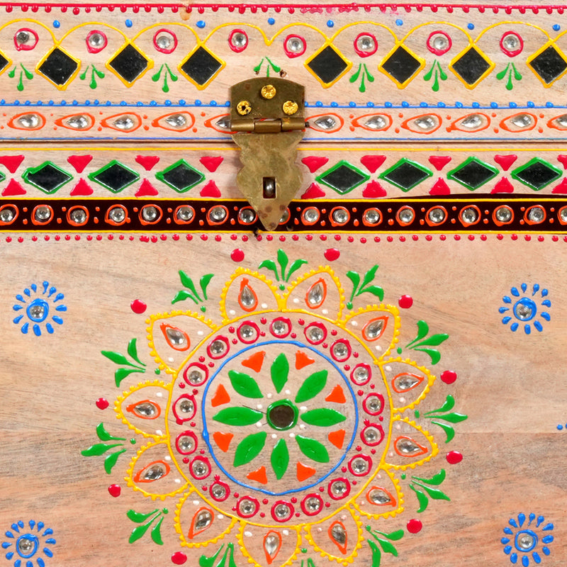 Handcrafted Rajasthani Wooden Storage Box – Vibrant Painted Motifs