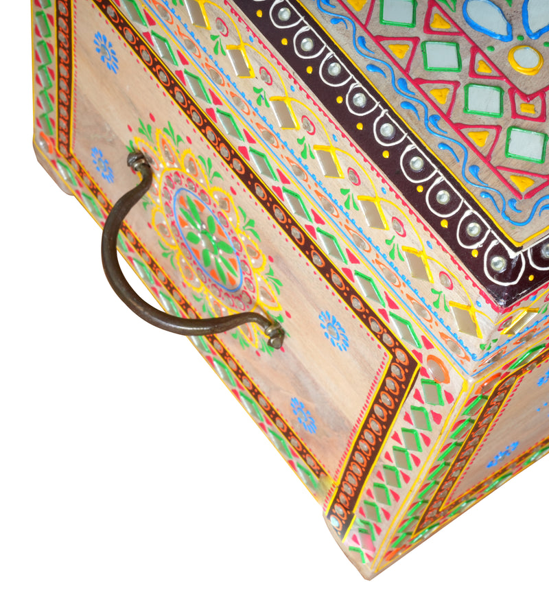 Handcrafted Rajasthani Wooden Storage Box – Vibrant Painted Motifs