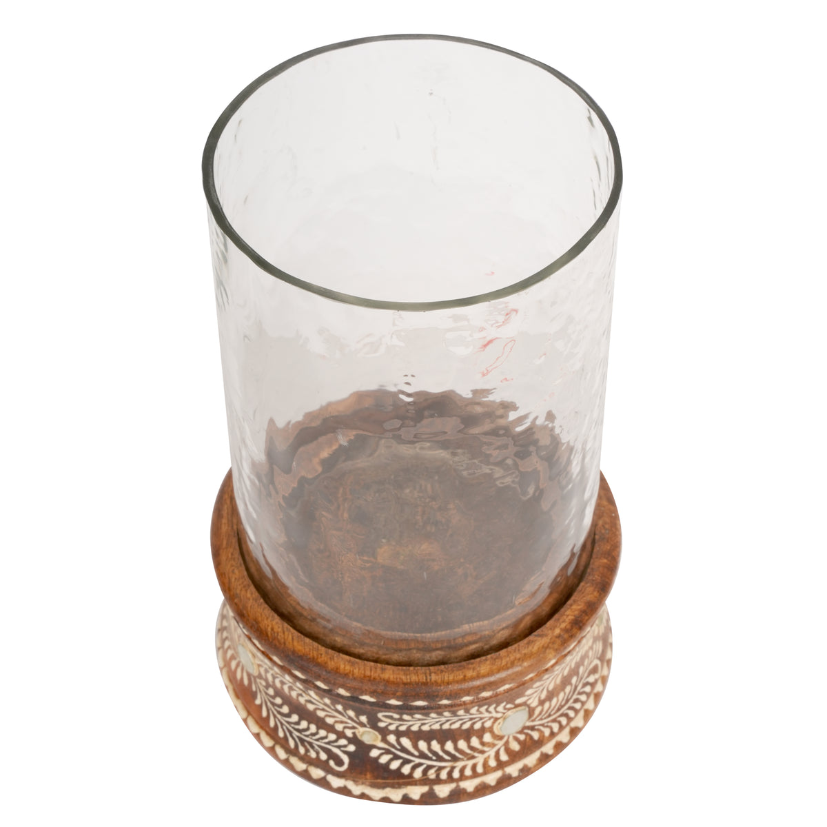 Handcrafted Rajasthani Wooden and Glass Candleholder – Elegant Illumination