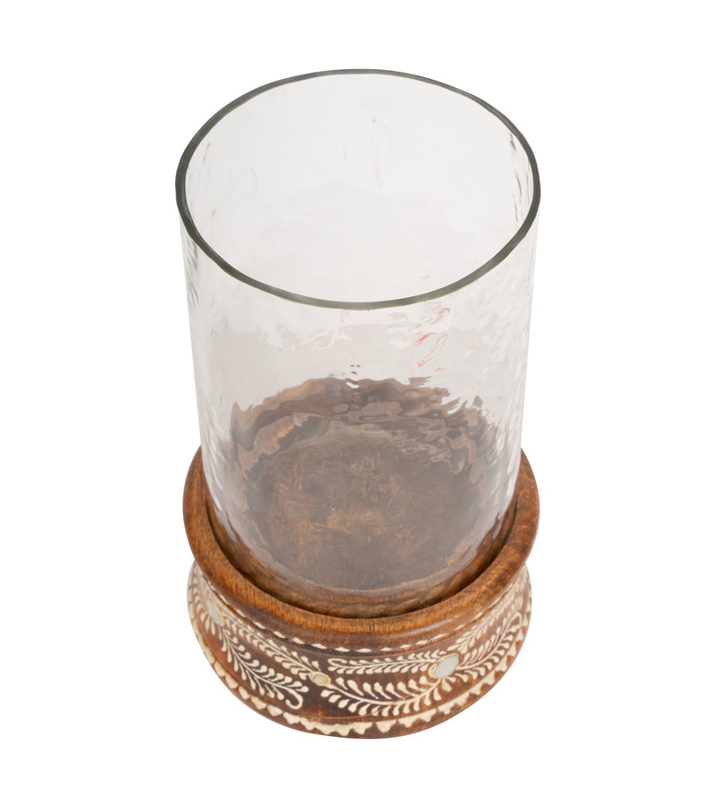 Handcrafted Rajasthani Wooden and Glass Candleholder – Elegant Illumination